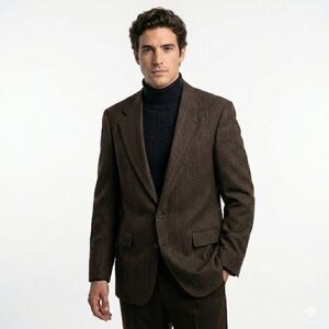 Kensington Collection mens wool blazer made in USA brown houndstooth 44R